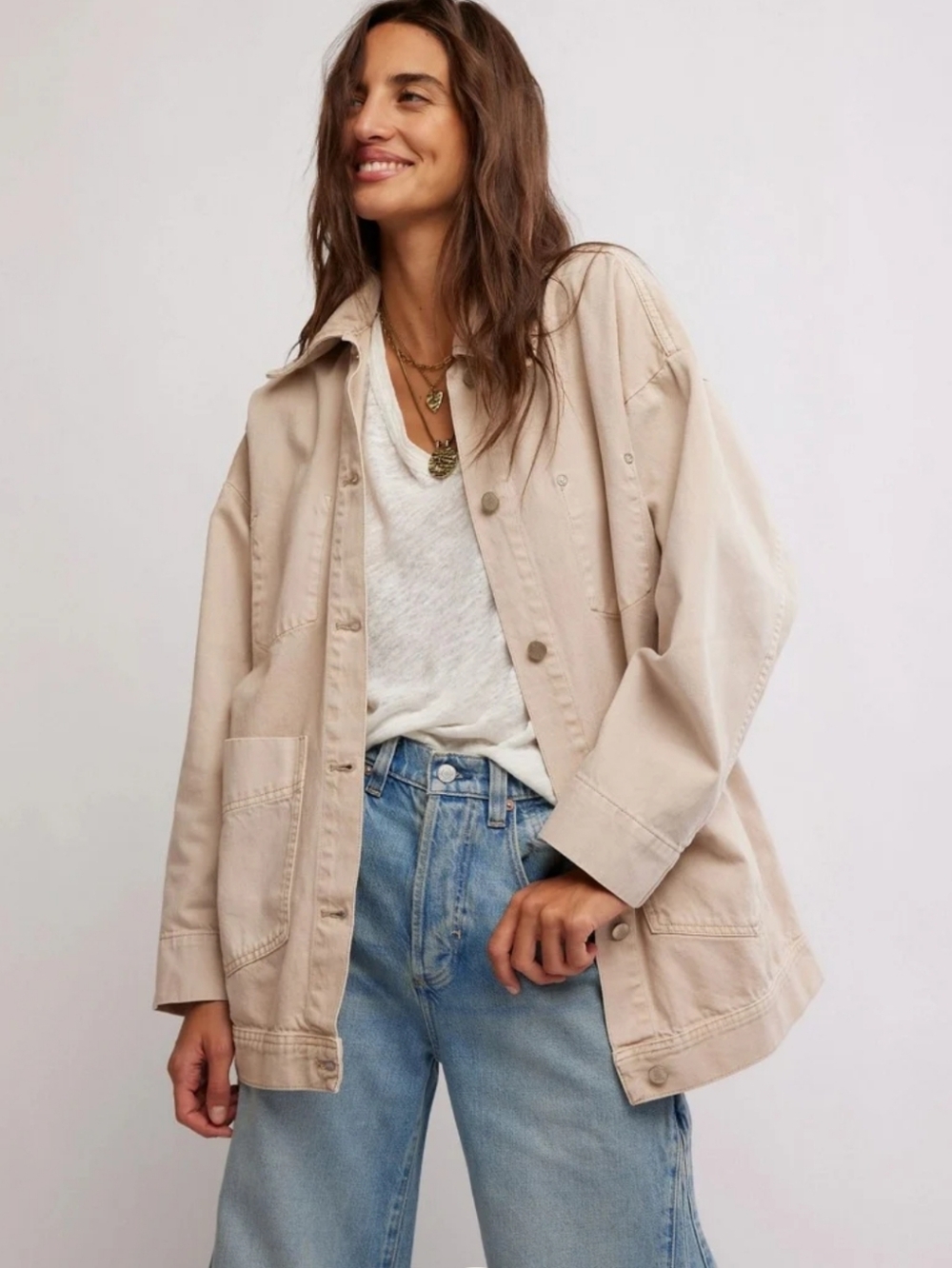 Sold Out NWOT Free People We The Free Avery Denim Jacket Sand Oversized